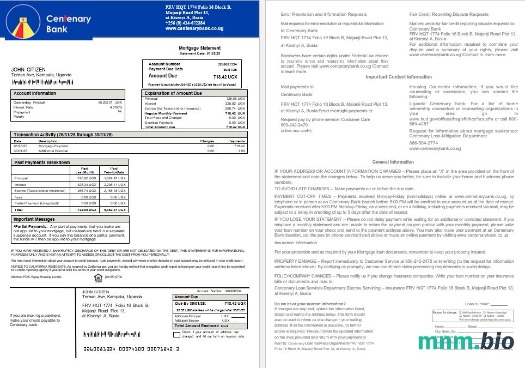 Uganda Centenary Bank wyciąg z kredytu hipotecznego w formatach Word i PDF